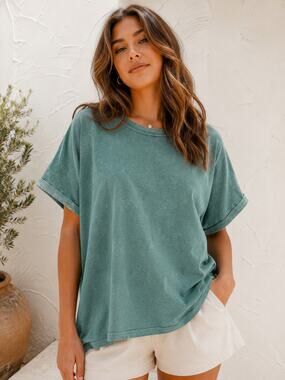 Zenana Ash Jade Mineral Wash Oversized Cotton T-Shirt 3X